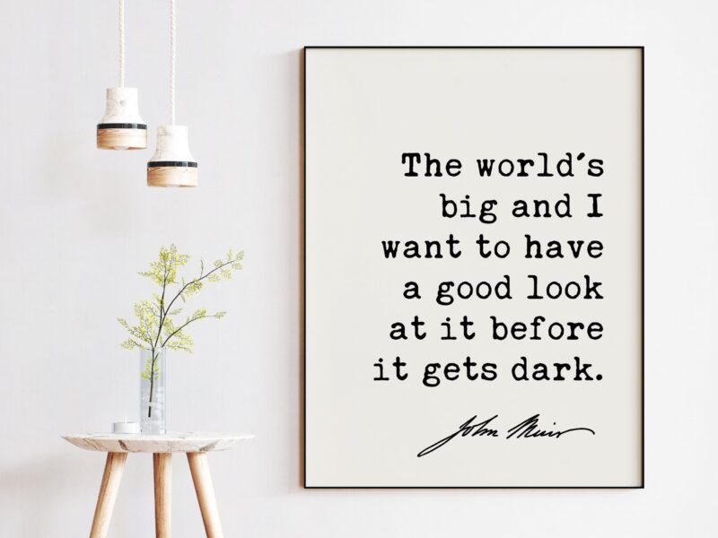 The world's big and I want to have a good look at it before it gets dark. - John Muir Quote Print, Environmentalist Quote,  John Muir Quotes - Image 2