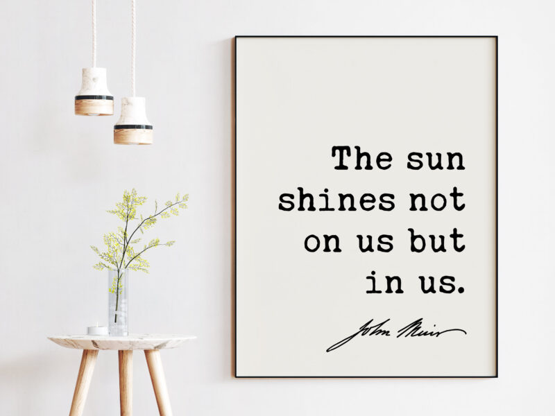 The sun shines not on us but in us. - John Muir Quote Print, Nature Quotes, Inspirational Quote, Environmentalist Quote,  John Muir Quotes