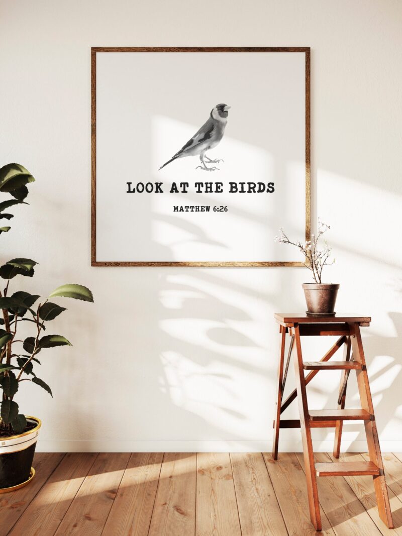 Look at the Birds Matthew 6:26 - Religious Scripture Quotes Art, Faith Quotes, Minimalist Art Shop Bible Quotes Art
