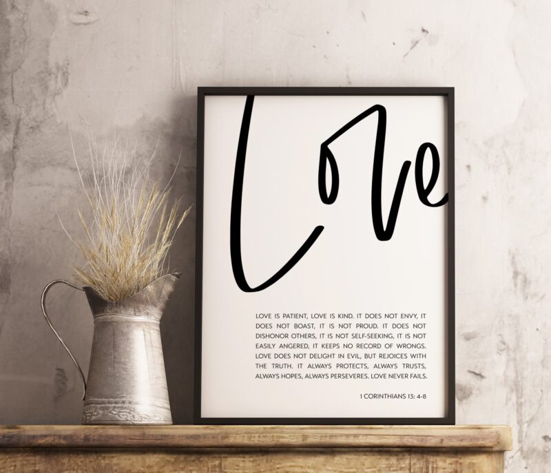 Love is Patient, Love is Kind. 1 Corinthians 13:4-8 Art Print (k) - Religious Scripture - Wedding Gift Quote - Bible Verse Art