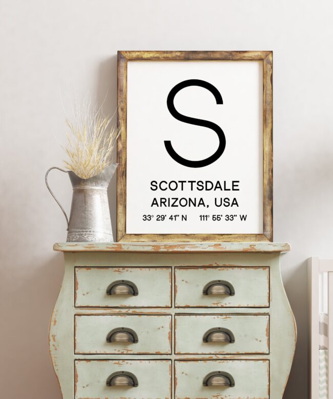 Scottsdale Arizona with GPS Coordinates Minimalist Art Print - Wall Decor - Office Decor - Living Room Decor - Dorm Decor