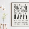 You Are My Sunshine My Only Sunshine Typography Art Print - Nursery Wall Art, Inspirational Gift, Gift for Friend, Baby Shower Gift