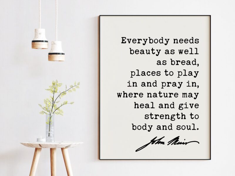 John Muir Quote - Everybody needs beauty as well as bread, places to play in and pray in, where nature ... Art Print - Conservationist
