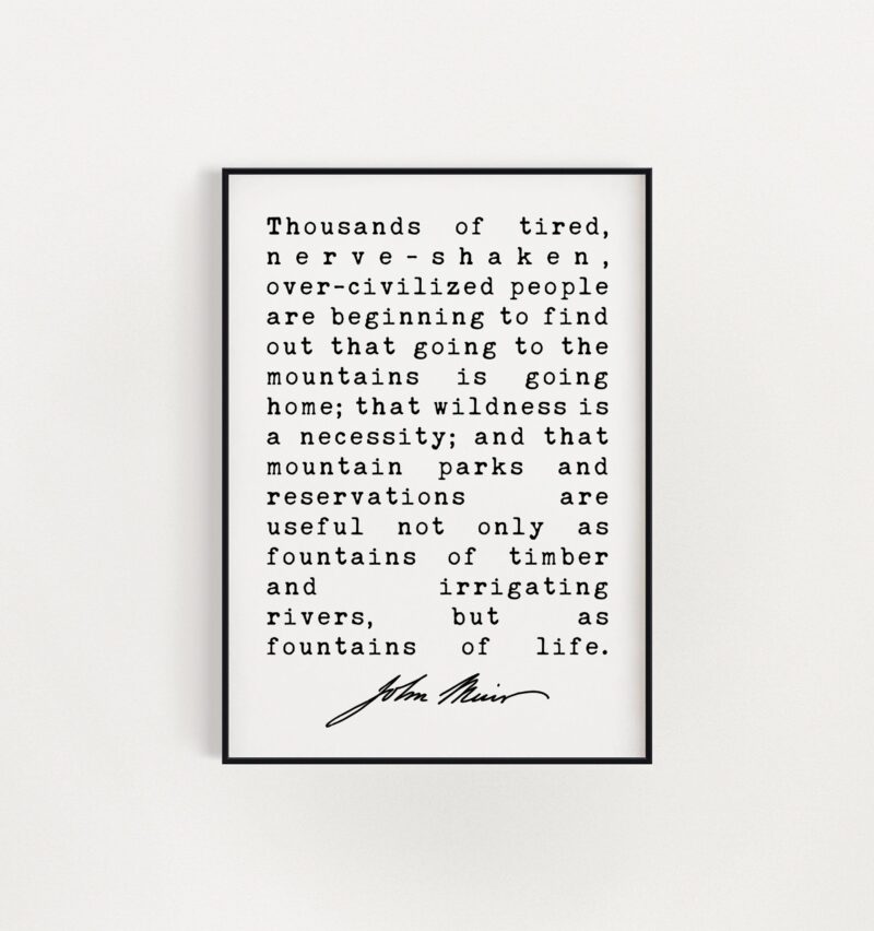 Thousands of tired, nerve-shaken ... going to the mountains is going home; wildness is a necessity. John Muir Quote Print - John Muir Quotes - Image 3