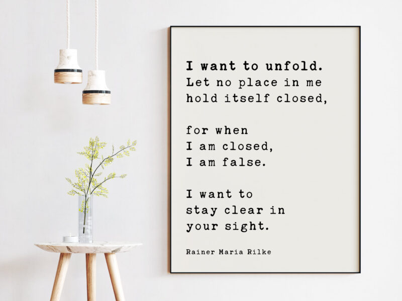Rainer Maria Rilke Quote - I want to unfold. Let no place in me hold itself closed, for when I am closed, I am false. Art Print - Image 2