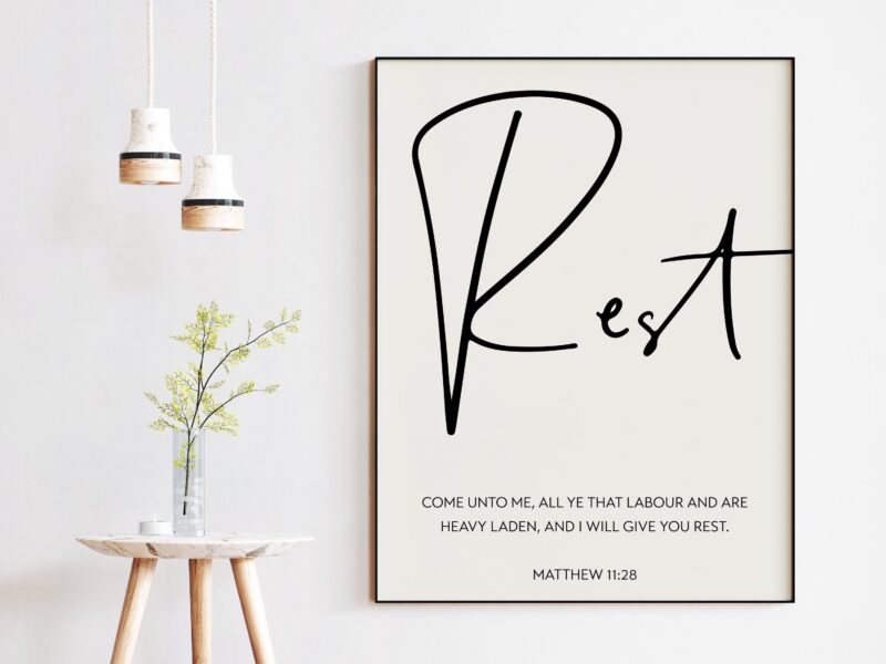 Matthew 11:28 - Come unto me, all ye that labour and are heavy laden, and I will give you rest. Art Print - Religious Scripture