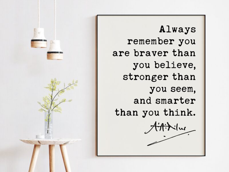 A.A. Milne Quote Always remember, you are braver than you believe. Art Print, Nursery Wall Art, Inspiration, Encouragement