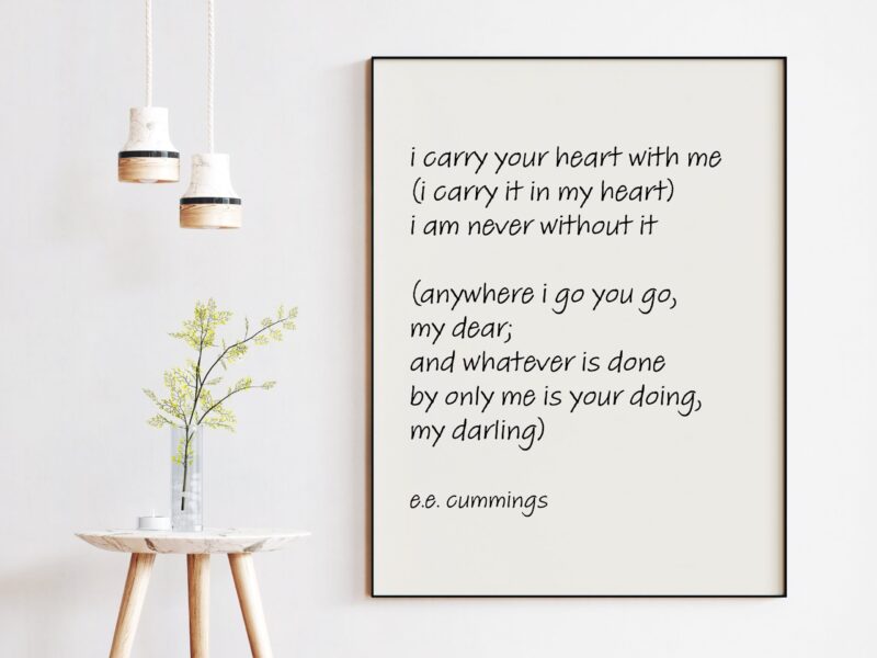 ee cummings Quote - I Carry Your Heart with Me ( I Carry it in My Heart) Art Print- Handwritten Love Poem, Wedding Gift, Quote, Friendship - Image 2