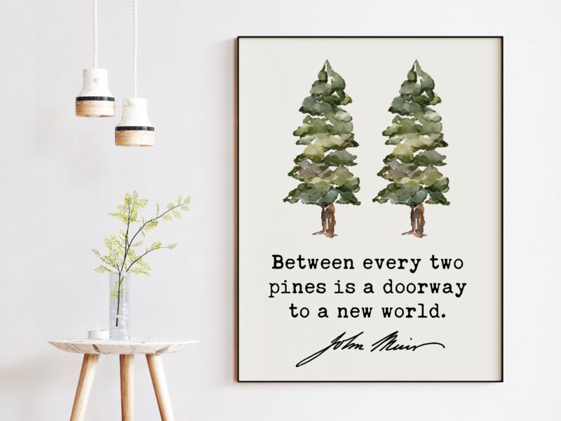 John Muir Quote - Between every two pines is a doorway to a new world. Watercolor Art Print - Nature Lover - Environmentalist