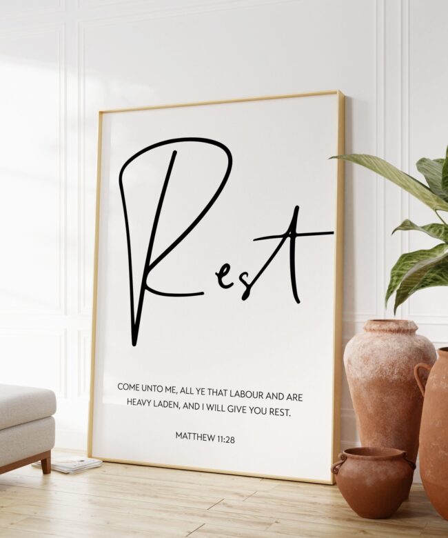 Matthew 11:28 - Come unto me, all ye that labour and are heavy laden, and I will give you rest. Art Print - Religious Scripture