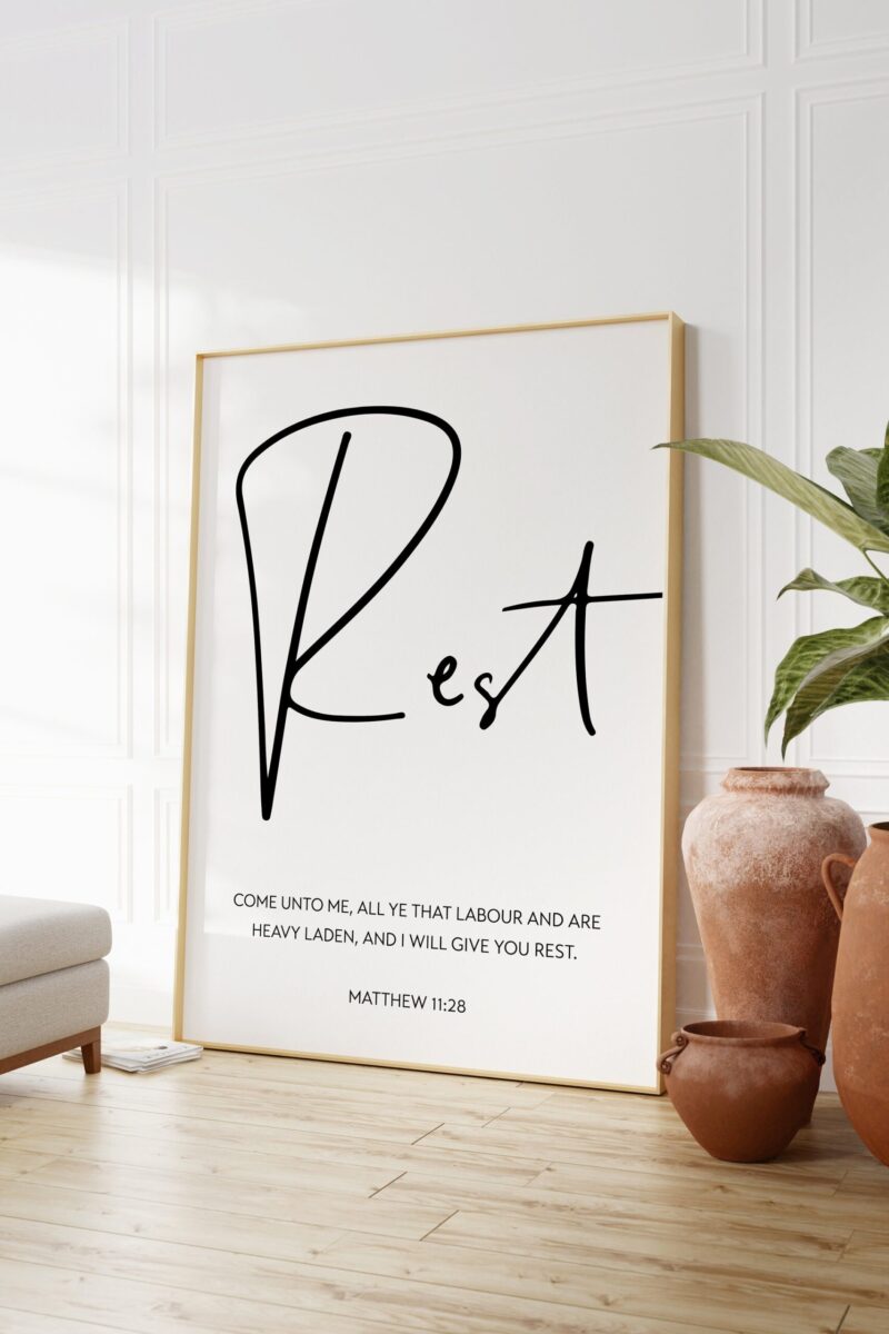Matthew 11:28 - Come unto me, all ye that labour and are heavy laden, and I will give you rest. Art Print - Religious Scripture