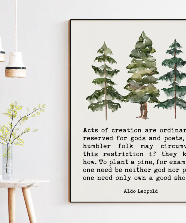 Aldo Leopold Quote - Acts of creation are ordinarily reserved for gods and poets ... own a good shovel Typography Watercolor Art Print