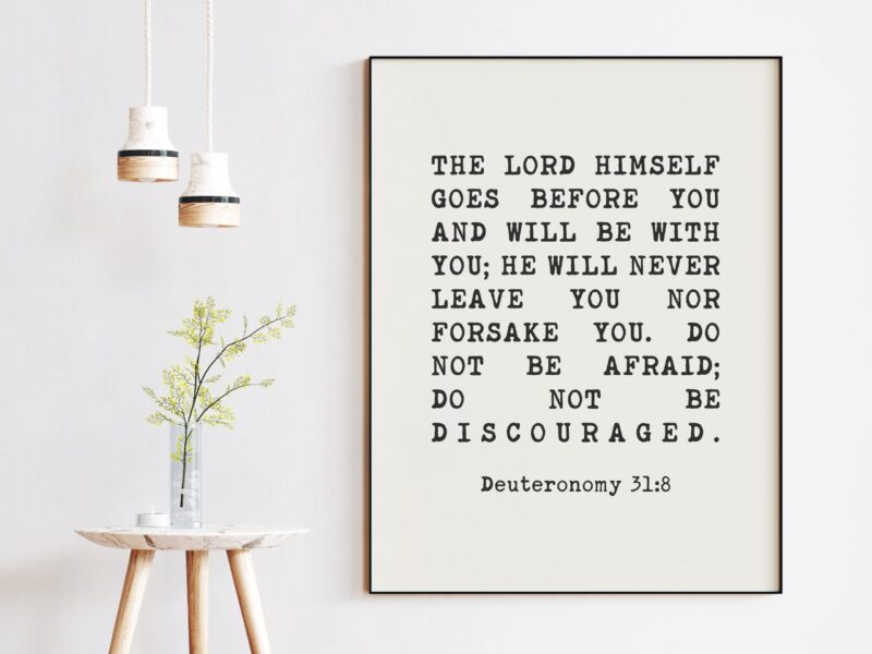 Deuteronomy 31:8 The LORD himself goes before you and will be with you;  Do not be afraid; Bible Verse - Christian Wall Art - Typography - Image 3