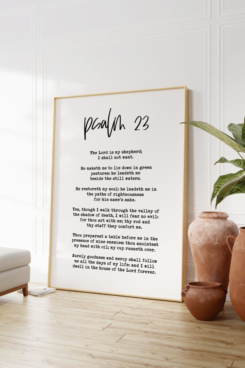 Psalm 23 The Lord Is My Shephard I Shall Not Want ... My Cup Runneth Over Typography Art Print - Christian - Scripture