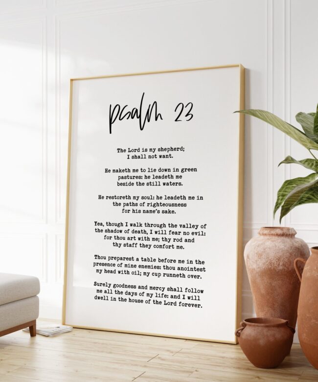 Psalm 23 The Lord Is My Shephard I Shall Not Want ... My Cup Runneth Over Typography Art Print - Christian - Scripture