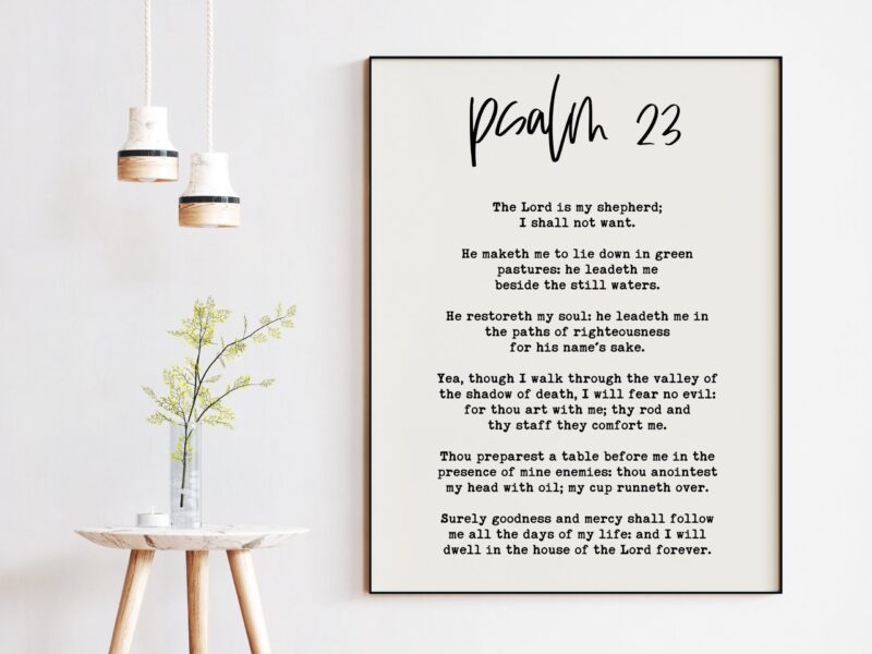 Psalm 23 The Lord Is My Shephard I Shall Not Want ... My Cup Runneth Over Typography Art Print - Christian - Scripture - Image 2