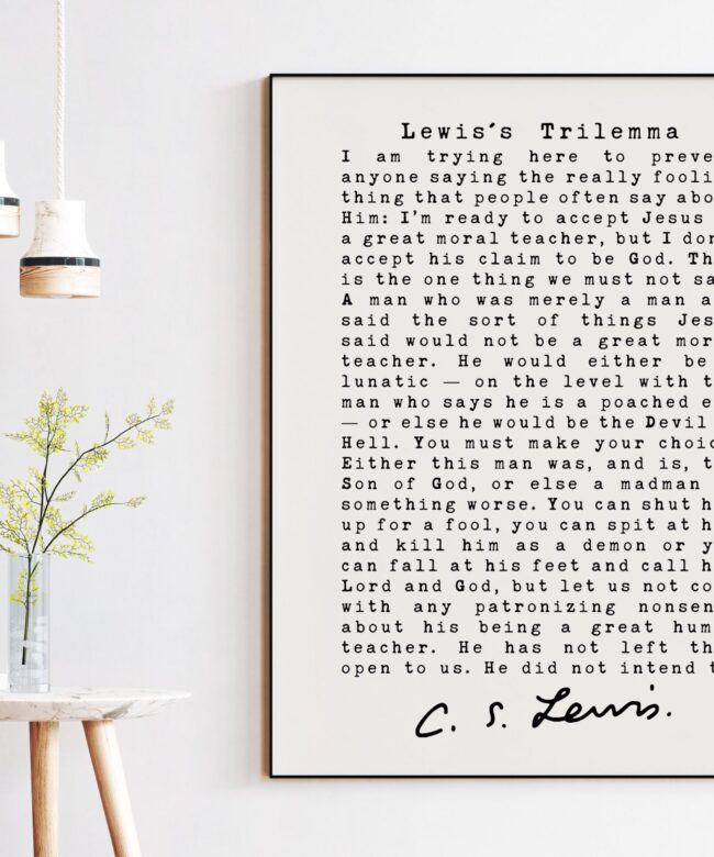 C.S. Lewis's Trilemma - Christian Quotes Art Print Liar Lunatic or Lord - Inspirational - Christianity - Apologetics