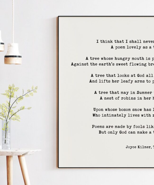 Joyce Kilmer Poem Trees - I think that I shall never see A poem lovely as a tree. Art Print - Nature Lover - Environment - Religious