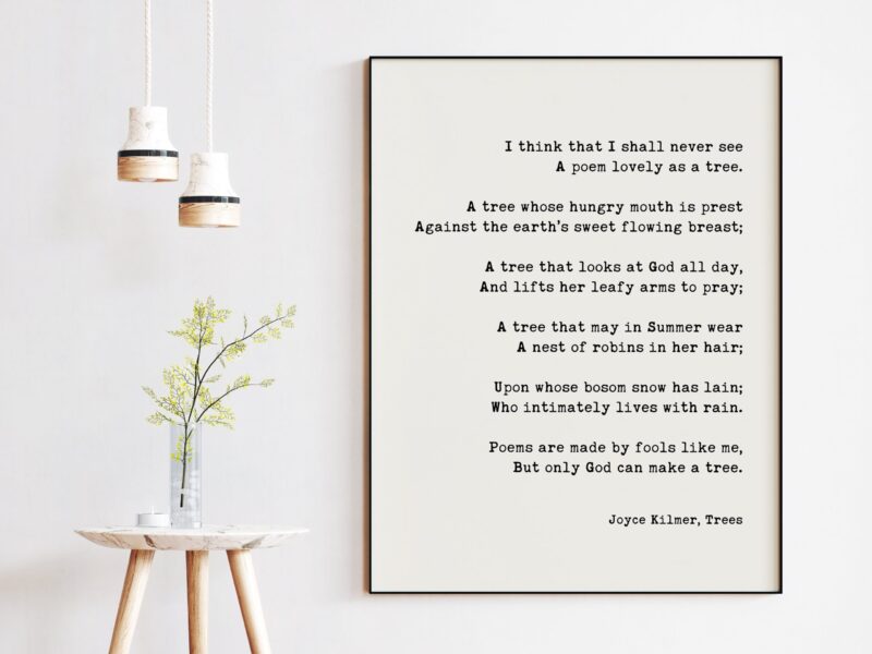 Joyce Kilmer Poem Trees - I think that I shall never see A poem lovely as a tree. Art Print - Nature Lover - Environment - Religious
