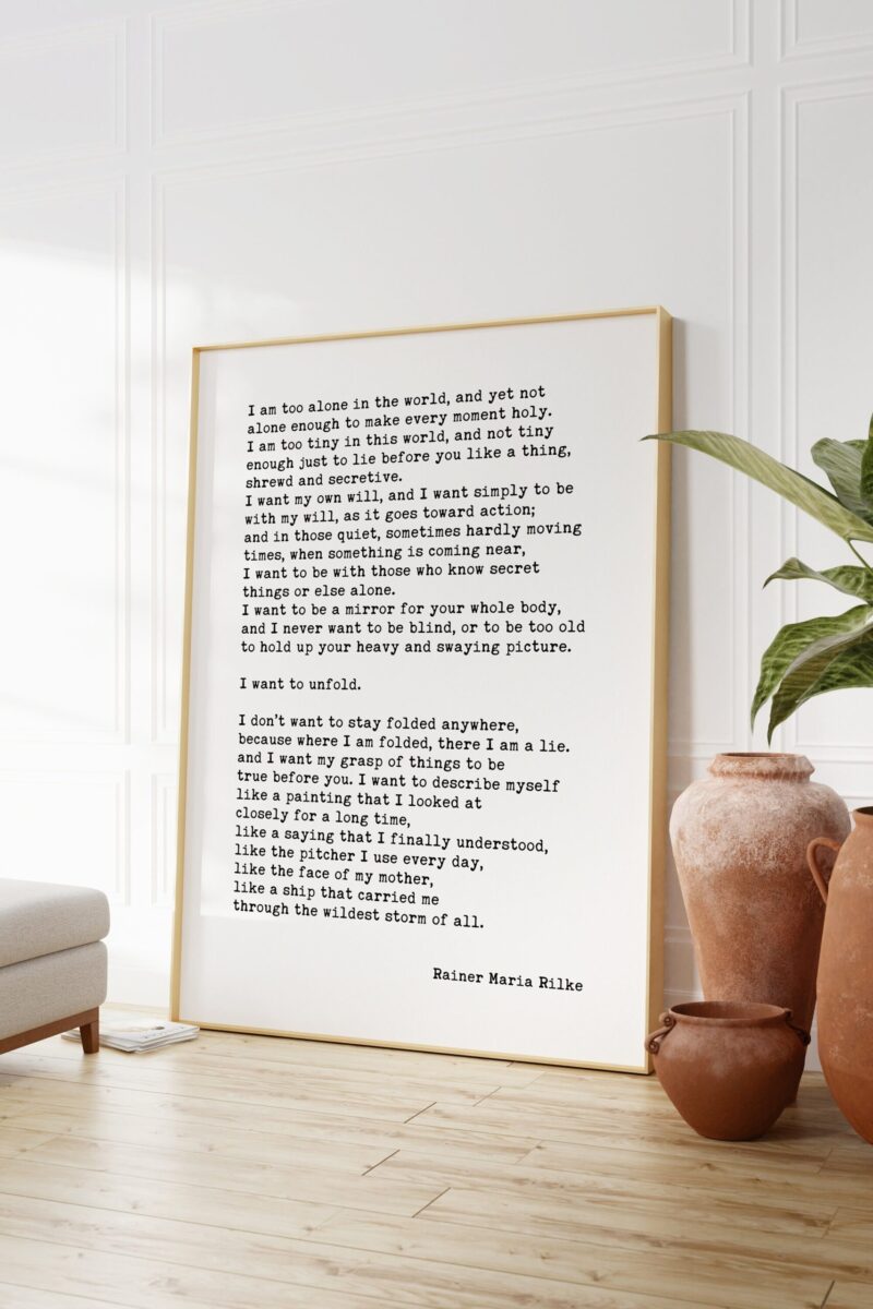 Rainer Maria Rilke Quote - I am too alone in the world, and yet not alone enough. Art Print - Book of Hours: Love Poems to God - Image 3