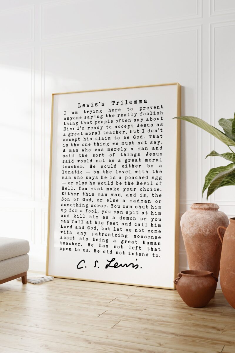 C.S. Lewis's Trilemma - Christian Quotes Art Print Liar Lunatic or Lord - Inspirational - Christianity - Apologetics