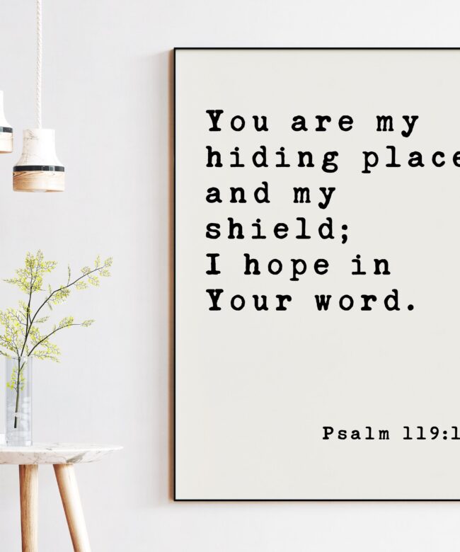 Psalm 119:114 You are my hiding place and my shield; I hope in Your word. Typography Art Print - Christian - Scripture