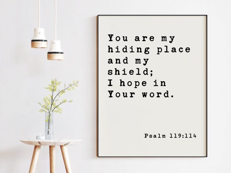 Psalm 119:114 You are my hiding place and my shield; I hope in Your word. Typography Art Print - Christian - Scripture