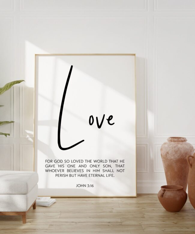 John 3:16 For God So Loved The World Art Print - Religious Scripture - Christian - Bible Verse - Modern