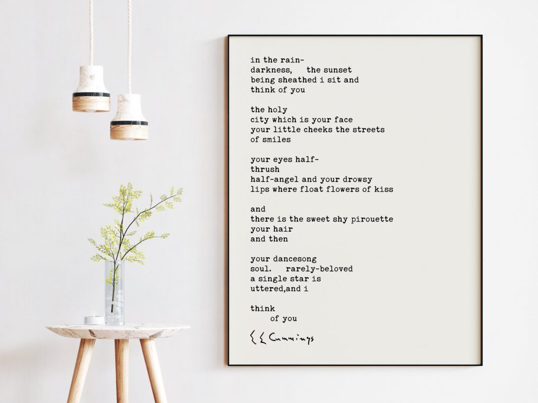 E.E. Cummings Poem - In The Rain Typography Art Print - Love - Wedding - Marriage