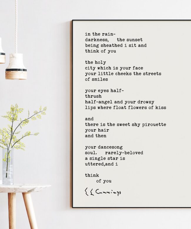 E.E. Cummings Poem - In The Rain Typography Art Print - Love - Wedding - Marriage