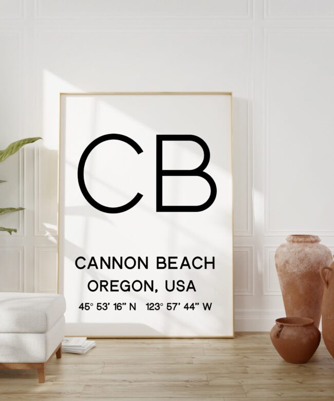 Cannon Beach Oregon with GPS Coordinates Minimalist Art Print - Modern Wall Decor - Office Decor - Living Room Decor - Dorm Decor