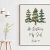 Psalm 23 He Restores My Soul Typography Art Print - Christian - Scripture - Bible Verse - Watercolor Trees - Inspirational