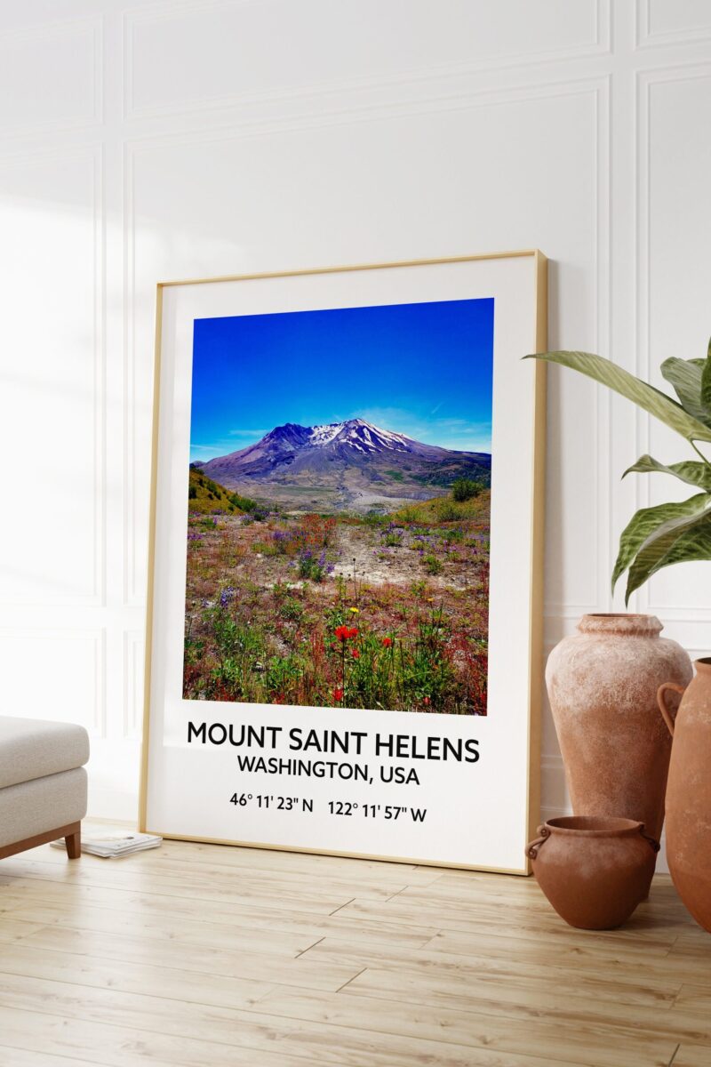 Mount Saint Helens Washington USA with GPS Coordinates Art Print - Travel - Hiking - Nature - Wildflowers - Explore - Photography - Image 3