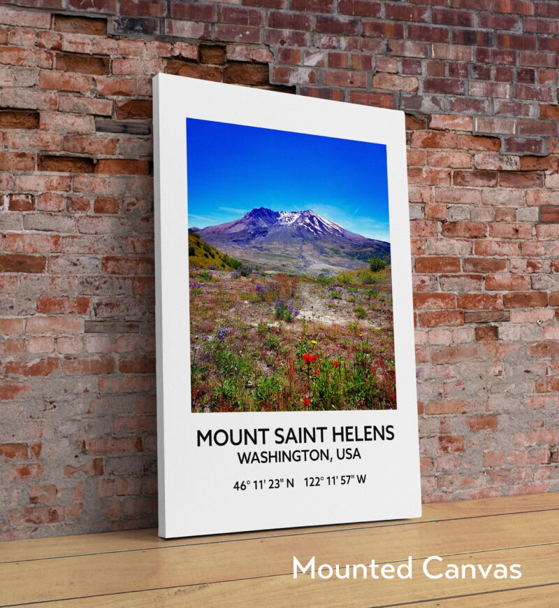 Mount Saint Helens Washington USA with GPS Coordinates Art Print - Travel - Hiking - Nature - Wildflowers - Explore - Photography