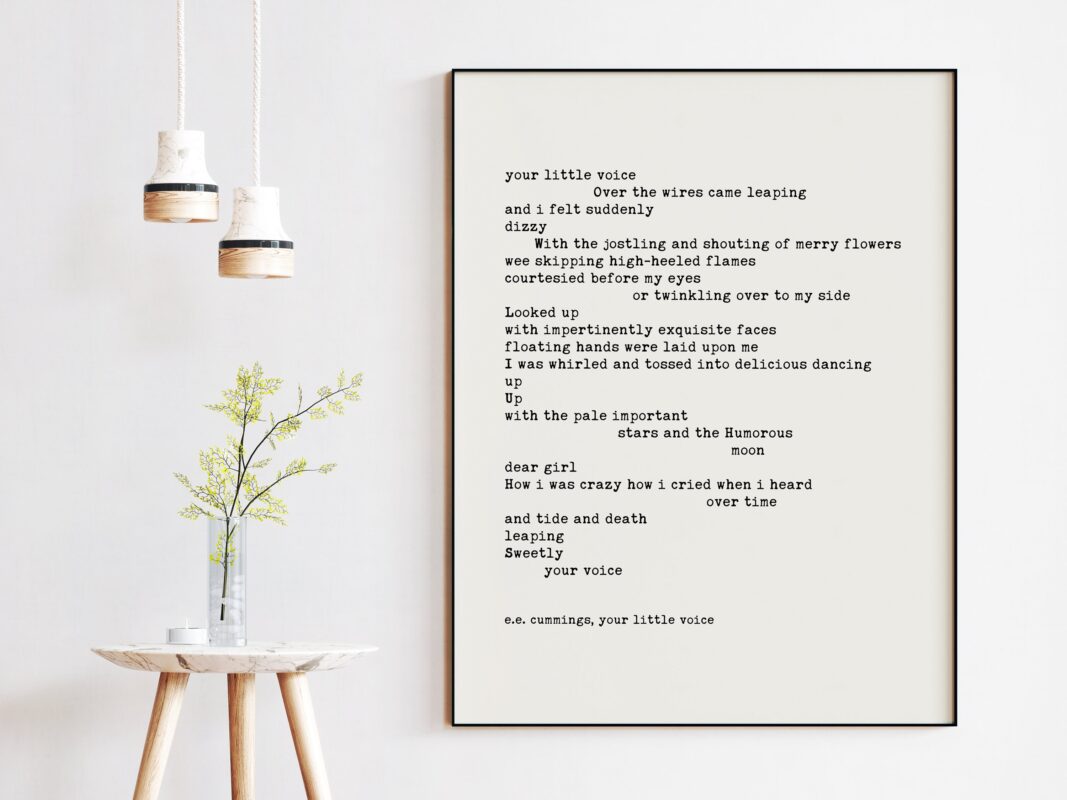 E.E. Cummings Poem - Your Little Voice Typography Art Print - Love - Wedding - Poetry