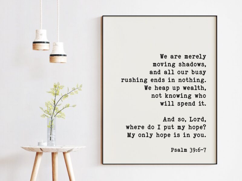 We are merely moving shadows ... And so, Lord, where do I put my hope? My only hope is in you. Psalm 39:6-7 - Bible Verse - Scripture - Image 2