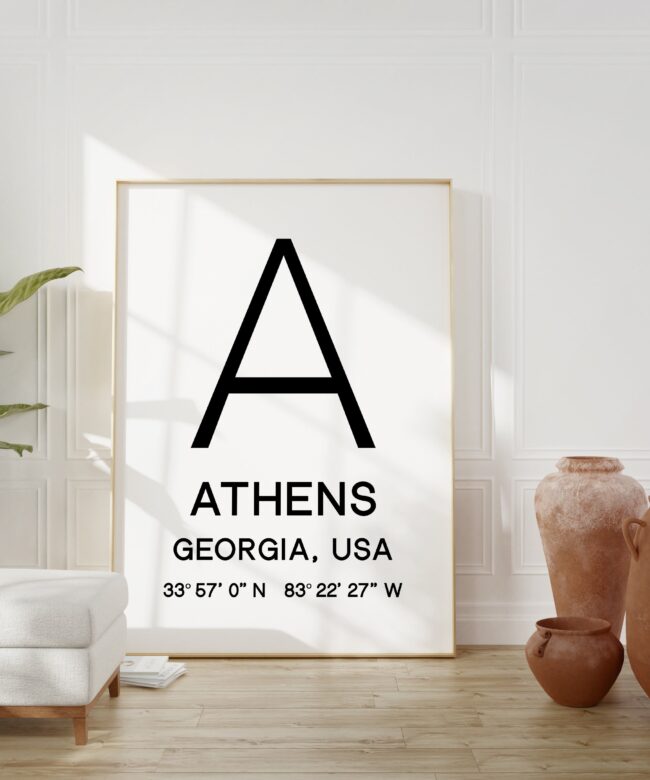 Athens Georgia with GPS Coordinates Minimalist Art Print - Minimalist Wall Decor - Office Decor - Living Room Decor - Dorm Decor