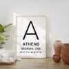 Athens Georgia with GPS Coordinates Minimalist Art Print - Minimalist Wall Decor - Office Decor - Living Room Decor - Dorm Decor