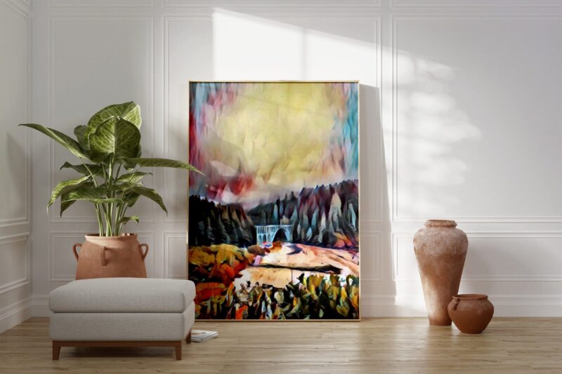 Cape Creek Bridge at Heceta Head, Oregon Digital Watercolor Art Print - PNW - Colorful - Cheerful - Oregon Coast
