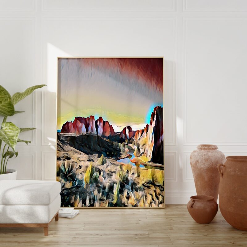 Smith Rock State Park, Oregon Digital Watercolor Art Print - PNW - Colorful - Cheerful - Oregon Nature - Travel