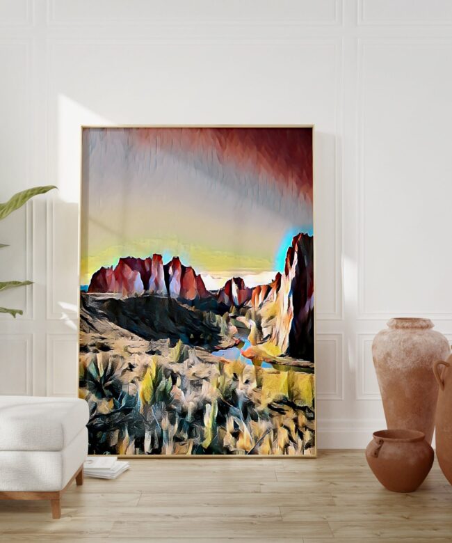 Smith Rock State Park, Oregon Digital Watercolor Art Print - PNW - Colorful - Cheerful - Oregon Nature - Travel