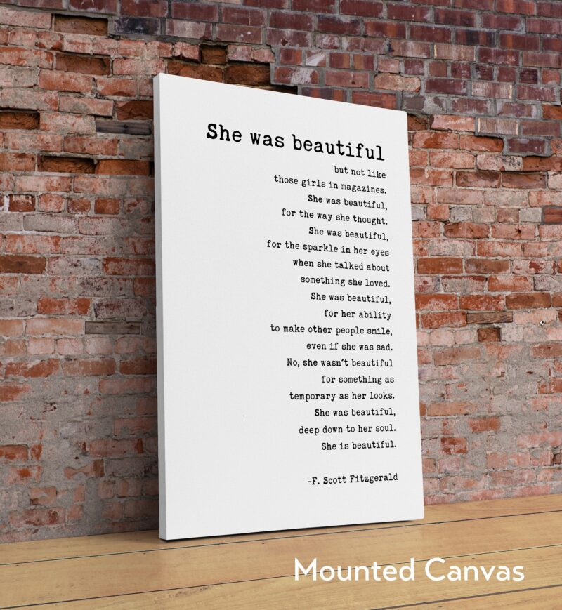 She was beautiful But Not Like Those Girls in Magazines by F. Scott Fitzgerald Quote Typography Print - Wall Decor - Minimalist Decor