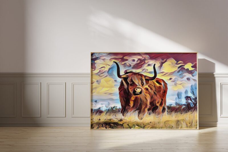 Highland Cow Digitally Created Pop Art Print - Farmhouse - Wall Decor - Kitchen - Living Room - Nursery - Colorful Art