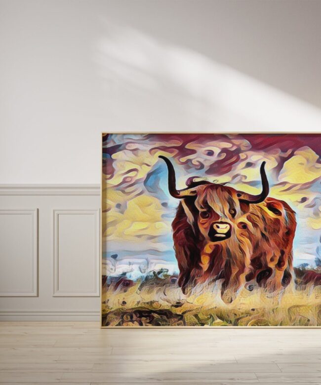 Highland Cow Digitally Created Pop Art Print - Farmhouse - Wall Decor - Kitchen - Living Room - Nursery - Colorful Art