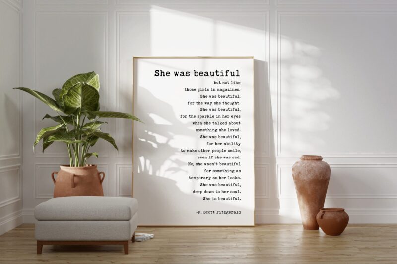 She was beautiful But Not Like Those Girls in Magazines by F. Scott Fitzgerald Quote Typography Print - Wall Decor - Minimalist Decor - Image 3