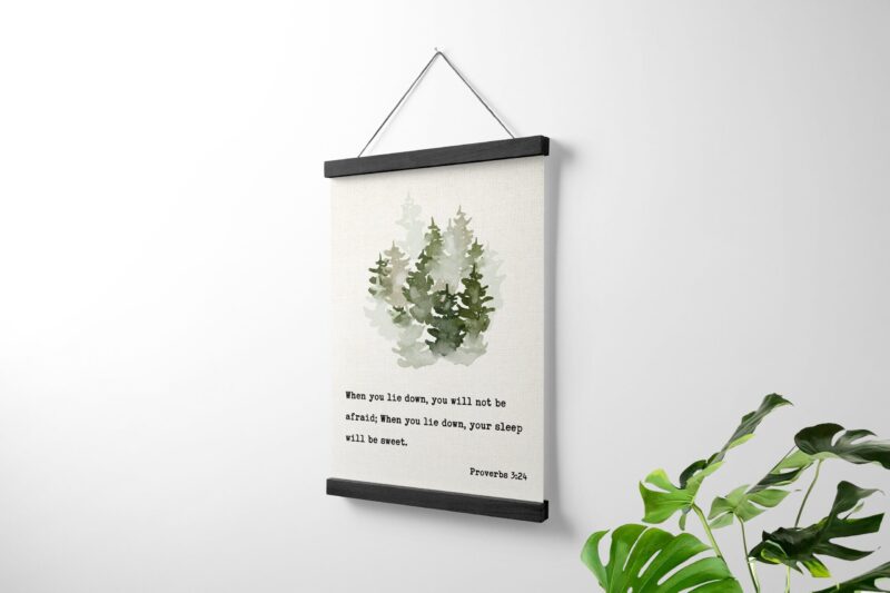 Proverbs 3:24 - When you lie down, you will not be afraid; When you lie down, your sleep will be sweet. Hanging Canvas Frame Art - Christian - Image 2