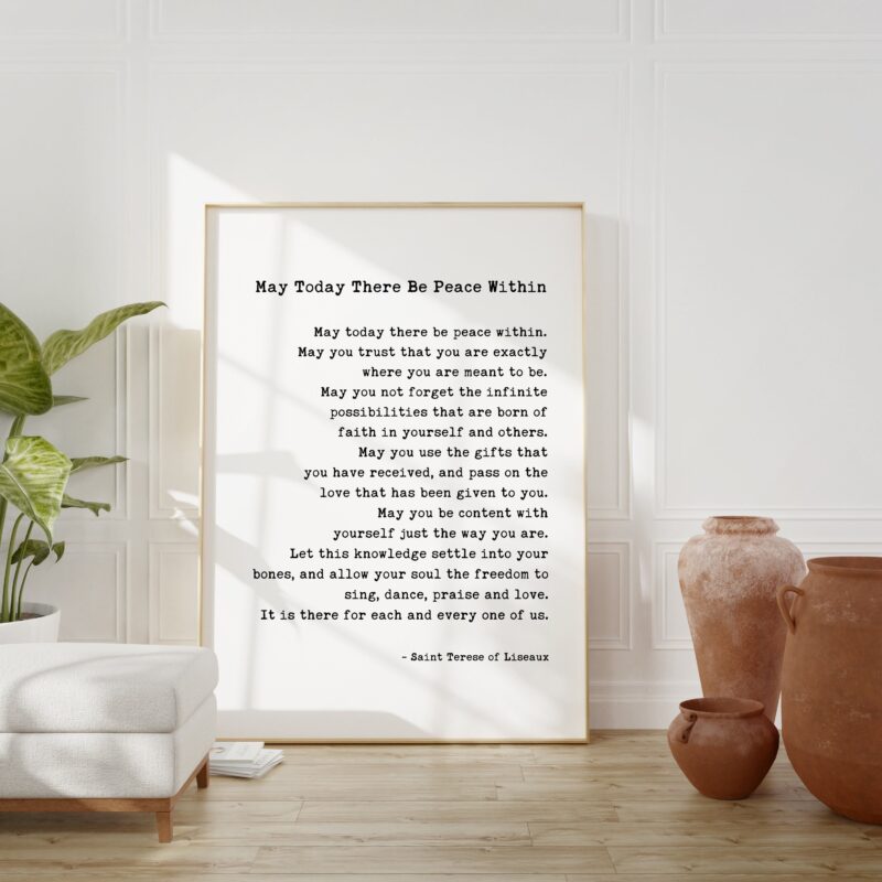 May today there be peace within. Saint Terese of Liseaux Typography Art Print - Home Wall Decor - Minimalist Decor - Inspirational Quote
