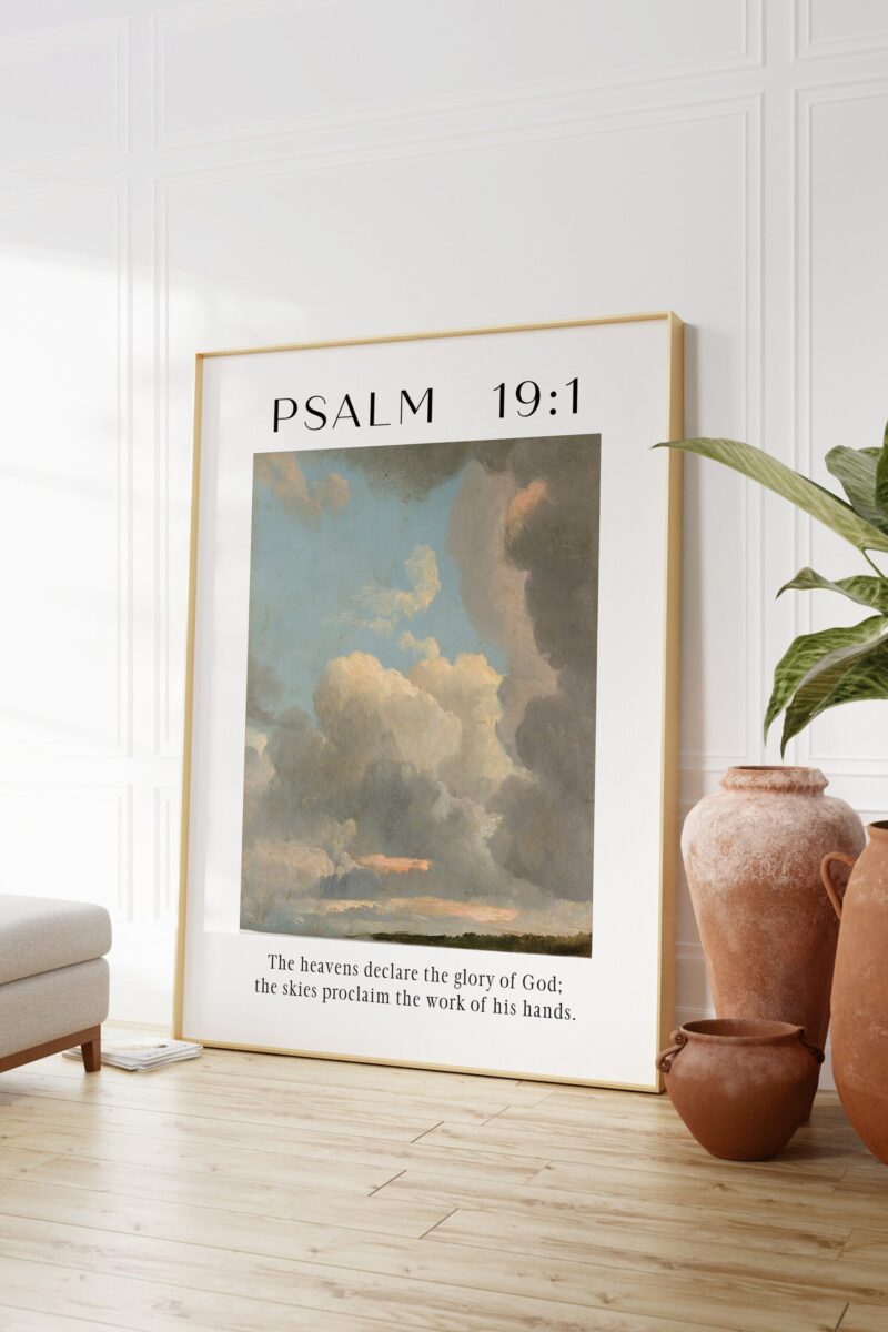 Psalm 19:1 The heavens declare the glory of God. Typography Art Print - Typography - Christian - Scripture - Cloud Study John Constable - Image 3