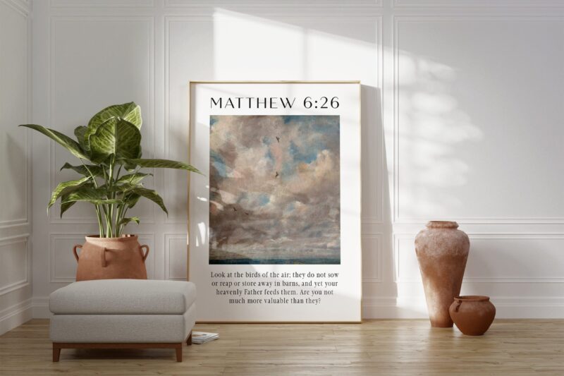 Matthew 6:26 - Look at the birds of the air; they do not sow or reap or store away in barns. Typography Art Print -  John Constable - Image 3