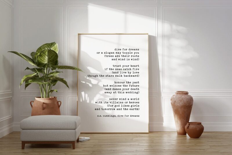 dive for dreams - E.E. Cummings - Typography Print, Inspirational Poetry - Motivational Poem -e.e. cummings poems, ee cummings poetry - Image 3